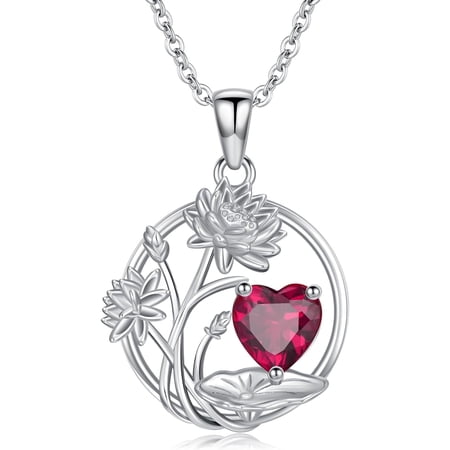 12 Birth Month Flowers Necklace 925 Sterling Silver Unique Floral Heart Birthstone Pendant Anniversary Jewelry Birthday Gift for Her/Mom/Wife