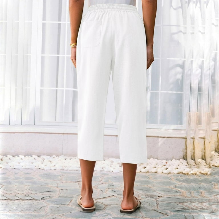 uublik Capri Pants for Women White Stretch Lightweight Casual