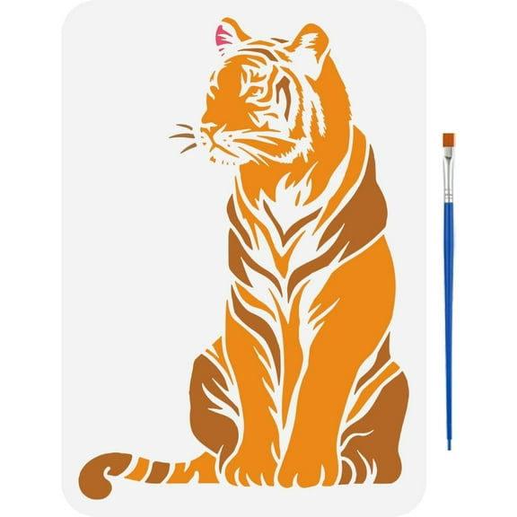 Tiger Painting Template with Brush 11.6x8.2inch Wildlife Themed Painting Template Large Tiger Painting Stencils Reusable DIY Art Craft Stencil Animal Stencils for Home Wall Decor