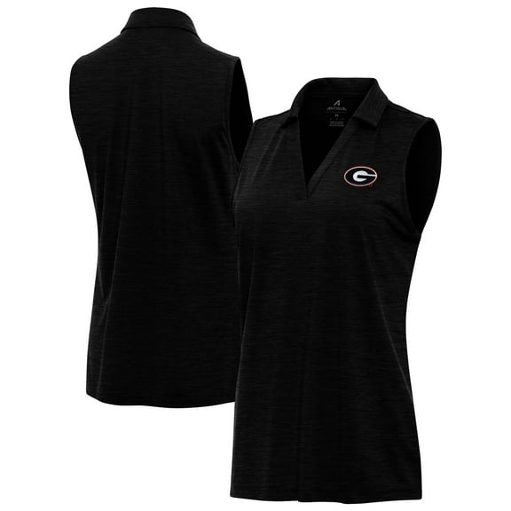Women's Antigua Heather Black Georgia Bulldogs Layout Sleeveless V-Neck Polo