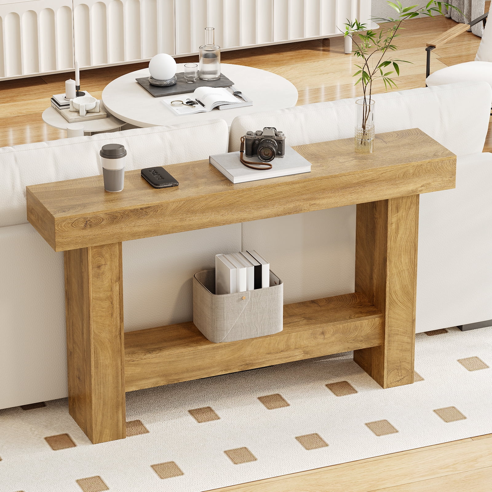 Tarnorci Wooden Console Table,  Behind the Couch, Farmhouse Entryway Table for Hallway, Living Room, Brown