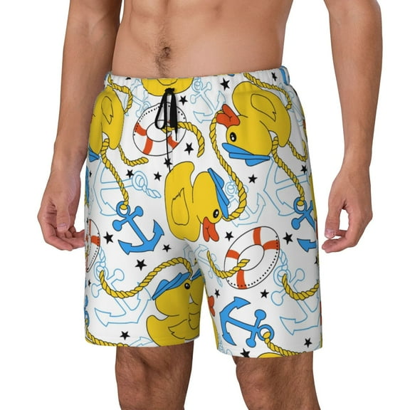 Picia Ducks and Anchors pattern Mens Swim Trunks with Compression Liner Stretch Beach Shorts Quick Dry with Zipper Pockets No-Chafing Board Shorts-Small