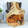thumbnail image 4 of Retro Soft Flannel Fleece Throw Blanket, Vintage Garage Advertising Worn Print with Engines and Mechanical , Cozy Plush for Indoor and Outdoor Use, 50" x 60", Orange Cream Red, by Ambesonne, 4 of 5