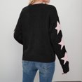 thumbnail image 4 of Ladies Sweaters Star Jacquard Knit Sweaters Pullover Crew Neck Knitted Tops Sweater Black S, 4 of 7