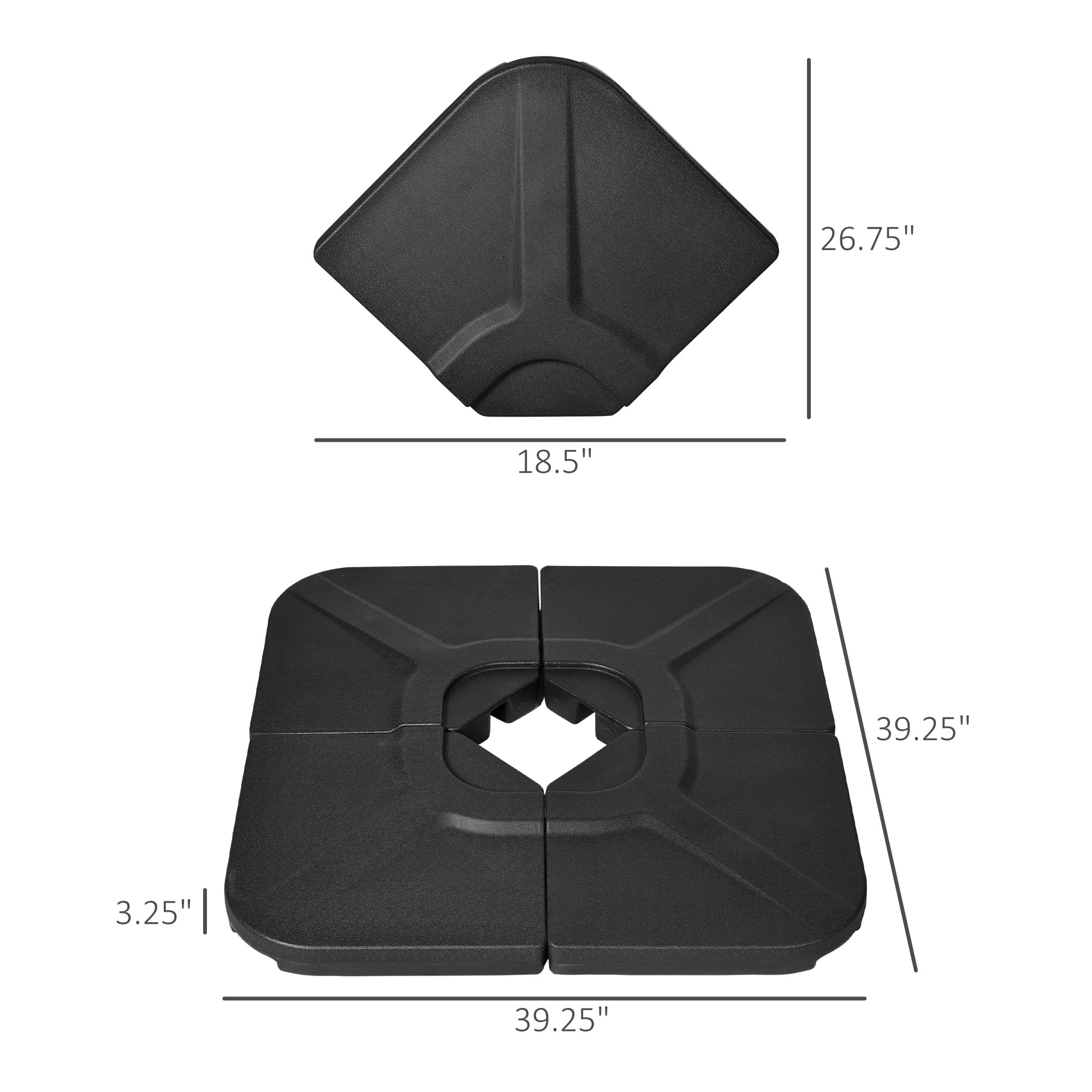 Outsunny 4-Piece 175lb Cantilever Patio Umbrella Base Weights for Offset Hanging Umbrella, HDPE Umbrella Weights for Cross Base Stand, Black