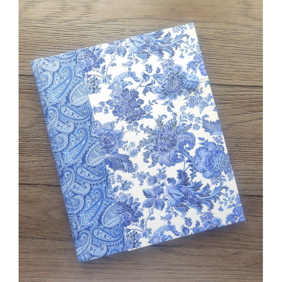 Fabric Covered Hardcover Notebook Composition Book Cover - Metallic Blue White Swirls