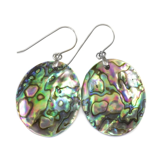 Abalone Earrings Mother of Pearl Paua Shell Peacock Blue Green Simple Oval MOP Drops Sterling Silver Spyglass Designs