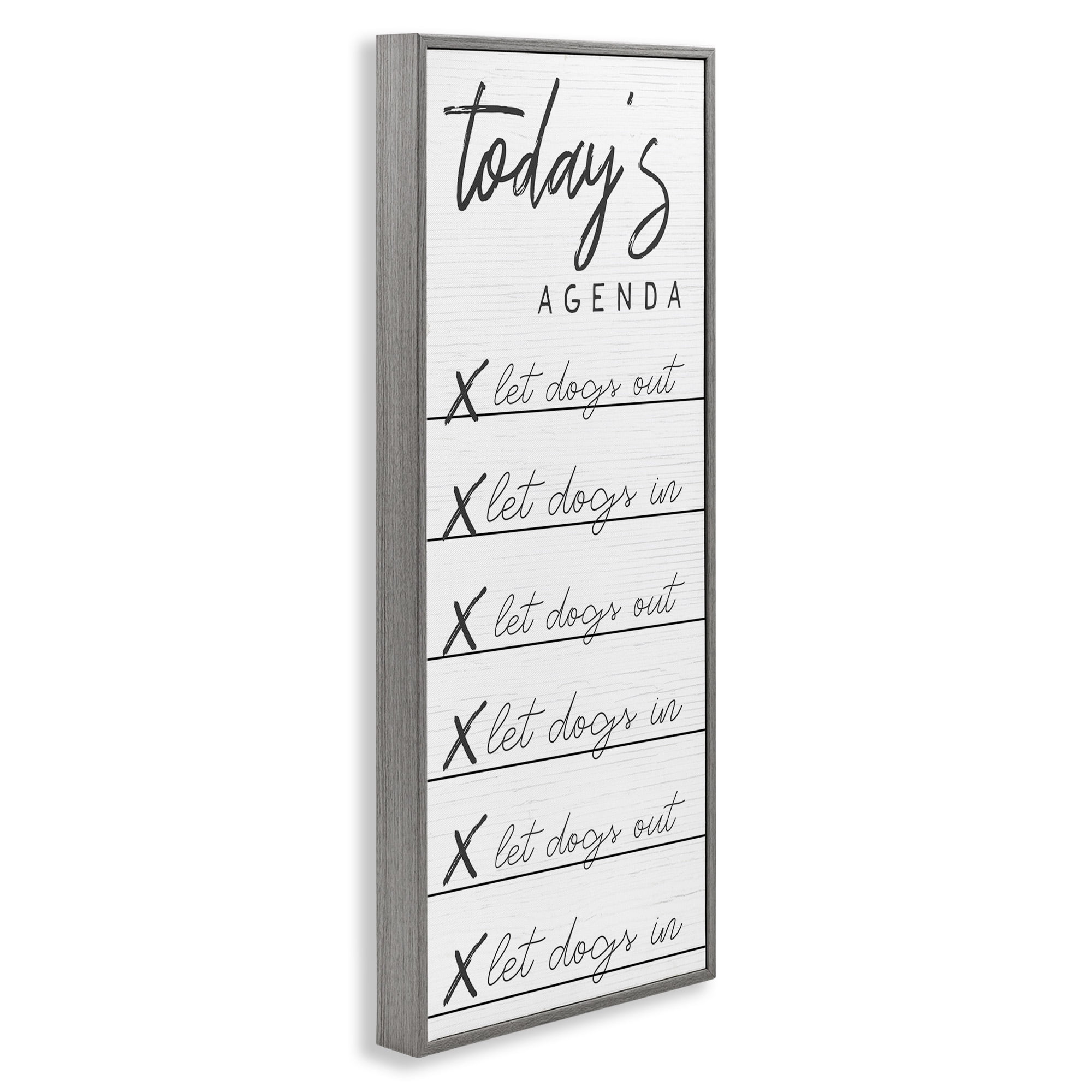 Stupell Industries Today's Agenda Funny Dog Checklist Typography Painting Gray Framed Art Print Wall Art, 13 x 30