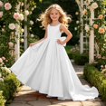 thumbnail image 2 of JUMEYU Little Girls Satin Flower Girl Dress Long Sleeveless Bow Wedding Formal Gown Dresses Size 11 (White,11 Years), 2 of 9