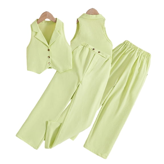 LYMAYTER Toddler Girls V Neck Sleeveless Vest Wide Leg Pants Sets Kids 2 Piece Summer Blazer Suits Matching Sets 4-7Y