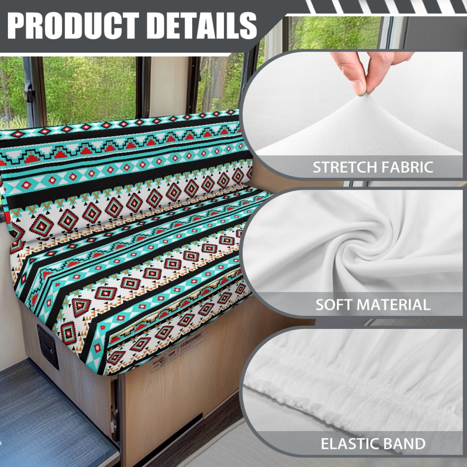 Kuiaobaty American Tribal Pattern Washable RV Dinette Cushions Covers with 1 Backrest Cover & 1 Bench Cove Universal Fit RV Camper Car Bench Sofa Slipcovers Accessories