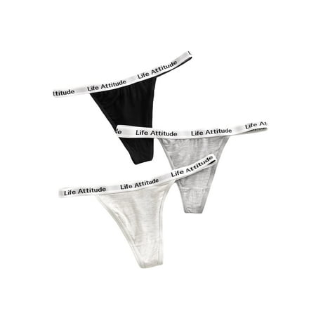 

OYOANGLE Women s 3 Pieces Low Rise String Letter Print Tape Underwear Panty Set Black Grey White M