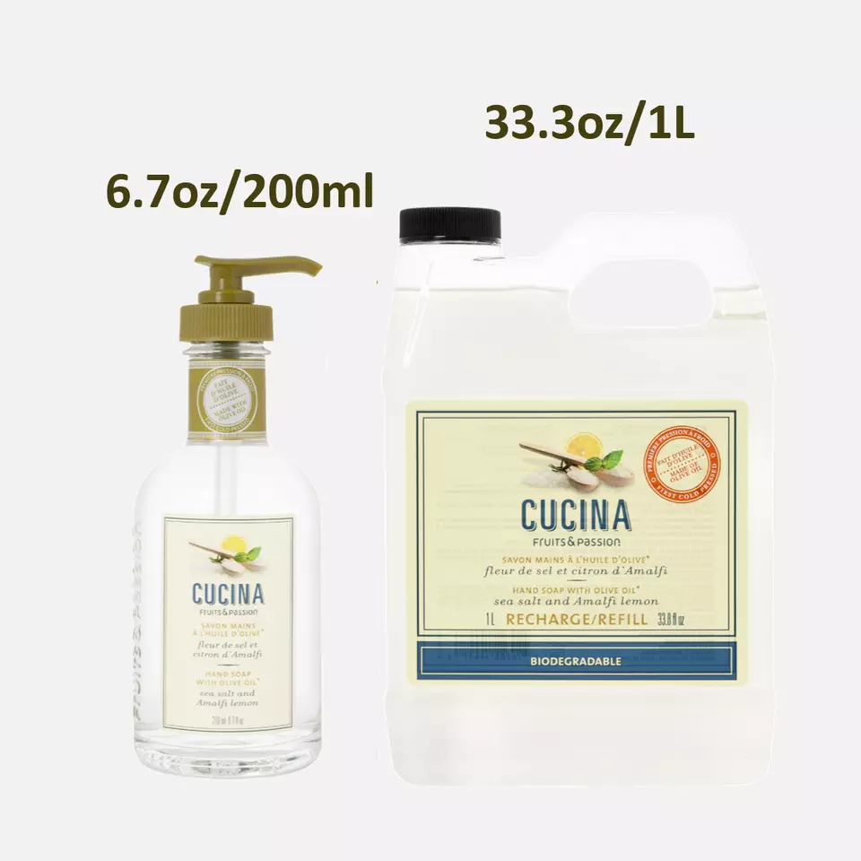 Fruits & Passion Cucina Sea Salt & Amalfi Lemon Hand Soap 200ml+1L Set