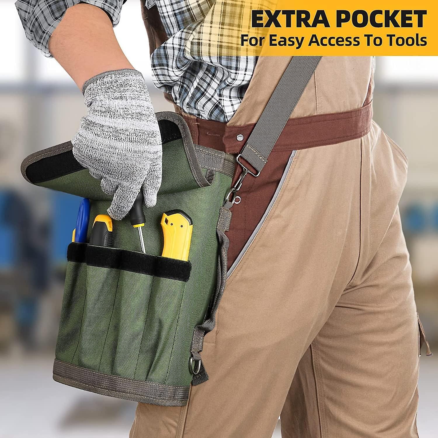 Tool Roll Up Bag, Heavy Duty Tool Organizer For Men Women, Portable Roll Up Tool Bag With 2 Detachable Pouch, Green Tool Storage Kit, Gifts For Dad, F