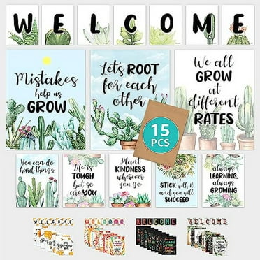15 Welcome Bulletin Board Set - 11x14in Welcome Classroom Decorations, Welcome Sign for Classroom Door, Welcome Poster for Classroom Door, Classroom Welcome Signs, Succulent Welcome Sign Classroom
