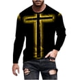 thumbnail image 2 of Blusas y camisas de manga larga con cuello redondo para hombre, blusa informal de manga larga con cuello redondo y estampado de rayas, blusa de poliéster para hombre, 2 of 5