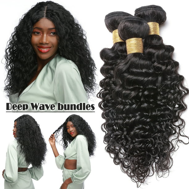 Benehair Malaysian Virgin Human Hair Extensions 1 Bundle 100g Deep Wave Hair  Weave Weft Black Women 18 inch 8A 