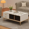 thumbnail image 2 of M optimized Coffee Table for Living Room, Faux Marble Coffee Table with 4 Drawers and Glass Doors Storage, Modern Aesthetic Fluted Panel Design, 2 of 8