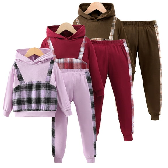 KYAIGUO Toddler Kids Hooded Sweatshirt 2PCS Suit Unisex Spring & Autumn Plaid Sweatshirt Sweatsuit Sized 2-7T