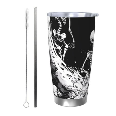 

Susaid Skeleton Wave Artwork Print 20oz Car Cup Insulated Coffee Cup Fully Spill Proof Travel Coffee Mug Stainless Steel Tumbler for Work Home Outdoor Car-Straw Two-piece Set
