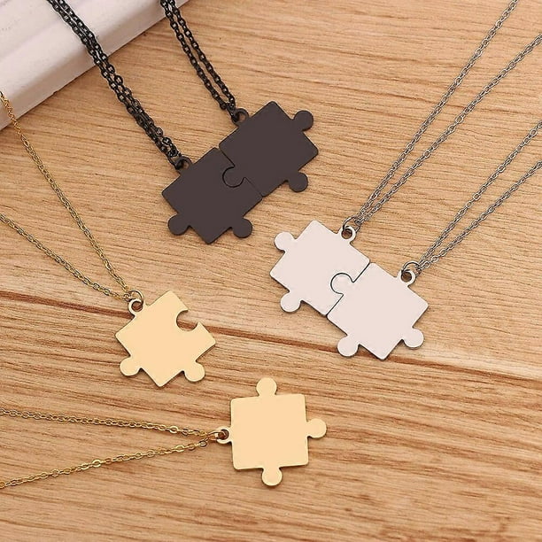 Couples Jigsaw Necklaces 2pcs/Set For Women Lover s Gold And Black Silver Color Puzzle Pendant Love Necklace Jewelry Gift