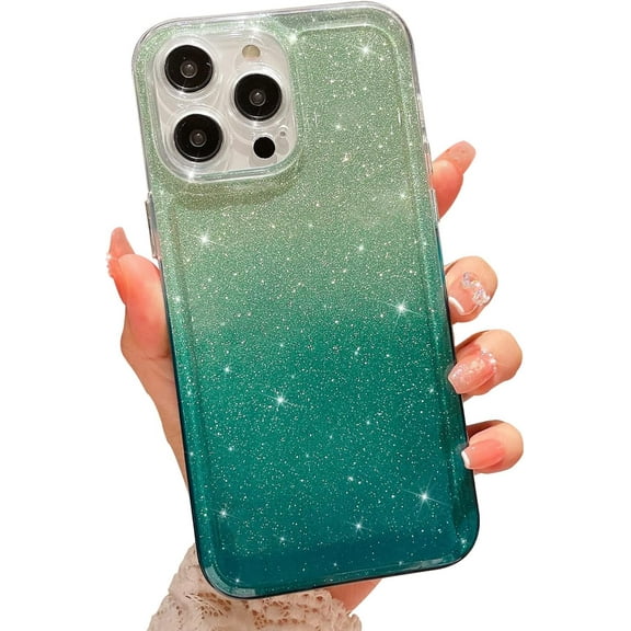 Compatible with iPhone 14 Pro Max Clear Case, Luxury Glitter Gradient Cute Bling Clear Phone Case for Women Girls Soft TPU Shockproof Camera Protective Back Cover Case - Green