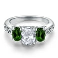 thumbnail image 3 of Gem Stone King 2.60 Cttw White Topaz and Green Chrome Diopside Filigree Style 3 Stone Ring for Women | 925 Sterling Silver | Oval 8X6MM and 6X4MM (Size 6), 3 of 6