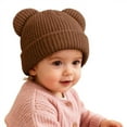 thumbnail image 2 of Splozh Baby Beanie Fleece Lined Knit Winter Pullover Hat Children's Double Ear Hat Solid Color Cute Knitting Baby Hat Brown,6-36 Months, 2 of 7
