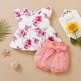 thumbnail image 3 of NZRVAWS Toddler Baby Girl Clothes Round Neck Ruffle Fly Sleeve Floral Top and Solid Color Bloomer Shorts Baby Girl Outfit set 3-4 Years, 3 of 9