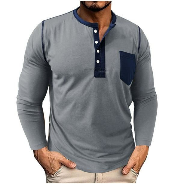 Blusas y camisas de manga larga y cuello redondo para hombre, casuales, a la moda, de color liso, transpirables, de manga larga y cuello redondo, de poliéster.