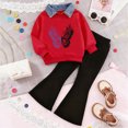 thumbnail image 2 of Toddler Baby Girl Clothes 24 Months 2T 3T 4T 5T 6T 7T Fall Winter Outfits Cute Print Long Sleeve Bell-bottomed Pant Outfits Set Wine Size 2-3 Years, 2 of 4