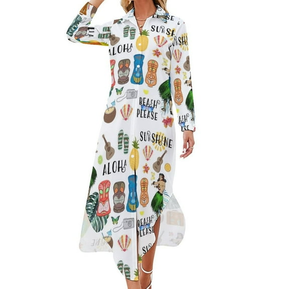 Retro Hawaiian Tiki Pattern Long Sleeved Shirt Dress Dresses Womens dresses Dresses for wedding party