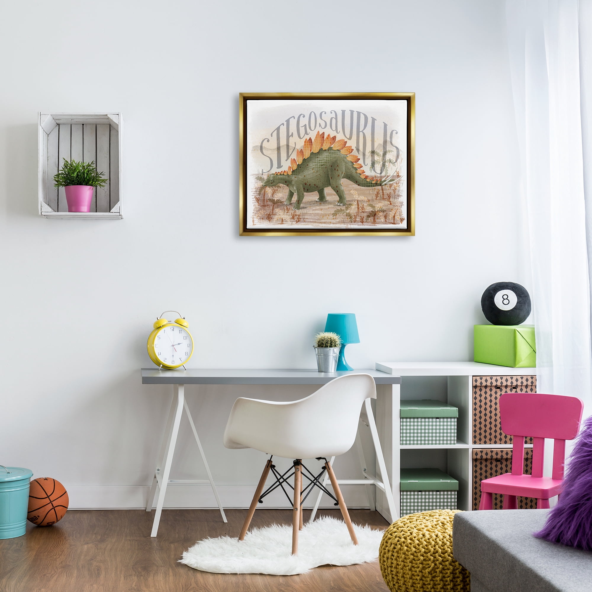 Stupell Industries Stegosaurus In Nature Animals & Insects Painting Gold Floater Framed Canvas Art Print Wall Art, 31 x 25