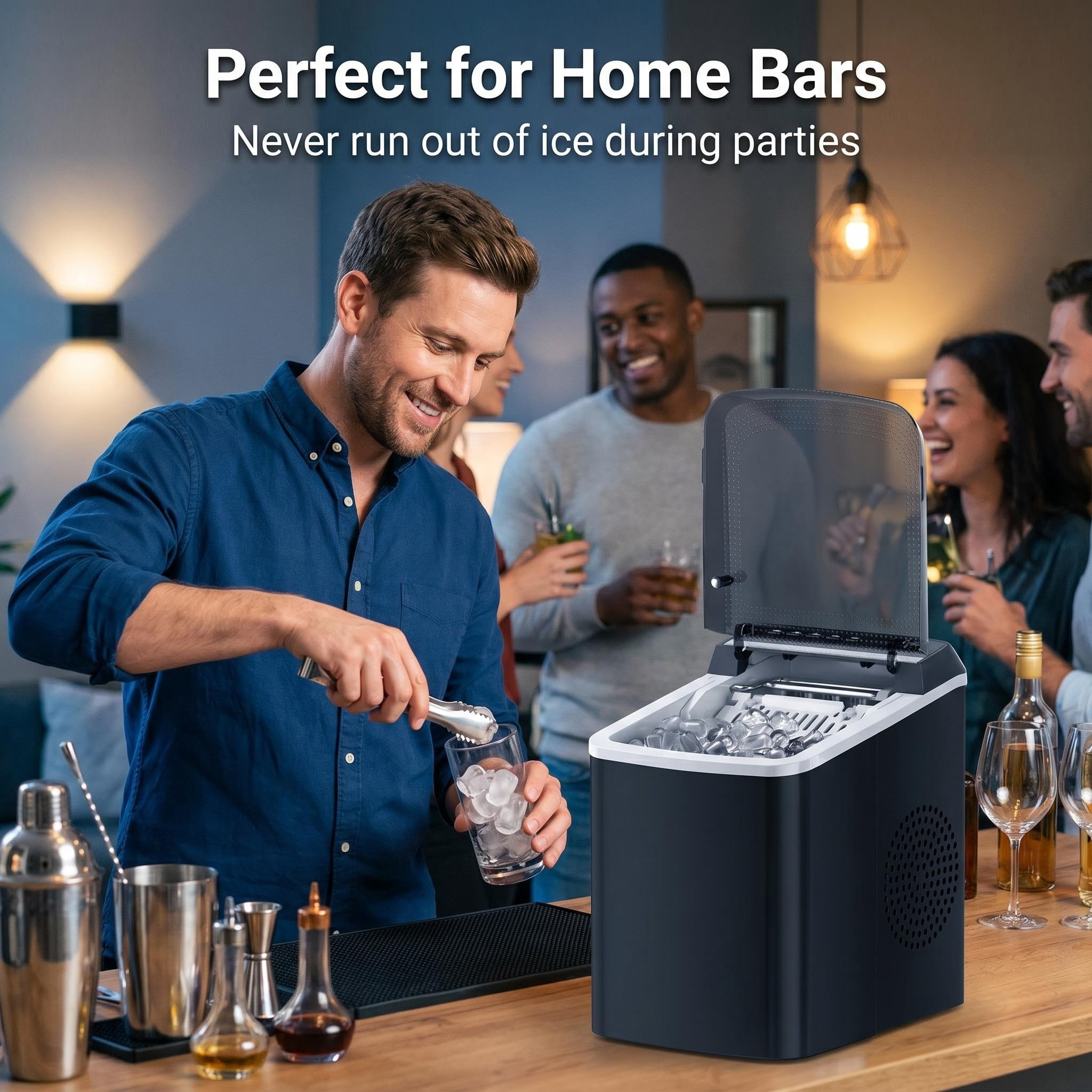 Countertop 9-Bullet Ice Maker, 33lbs/24h Portable Ice Cube Machine, 9 Ice Cubes Ready in 6-13 Mins for Home, Bar and Outdoor Recreation