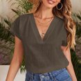 thumbnail image 2 of Camiseta de manga corta suelta con cuello en V sólido informal a la moda para mujer Pompotops hkajfhjk463208, 2 of 6