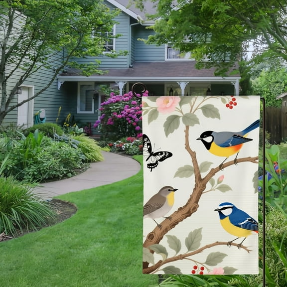 Spring Summer Garden Flag Double Sided Colorful Birds Pattern Welcome Yard House Outside Outdoor Decoration,12*18 inch