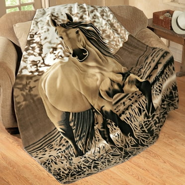 Collections Etc Western Horse Print Fleece Throw Blanket - Country Decor for Living Room or Bedroom