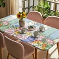 thumbnail image 3 of Easter Table Cloths for 5 Foot Rectangle Tables, Spring Rabbit Ear Eggs Floral Butterfly Wooden Patio Waterproof Elastic Fitted Tablecloths, Washable Rectangular Table Cover for Camping, 3 of 8