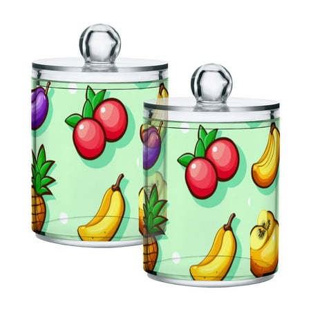 Tropical Fruits Pattern Cotton Swabs Cans Translucent Plastic Canisters Dustproof Lid for Bathroom Storage