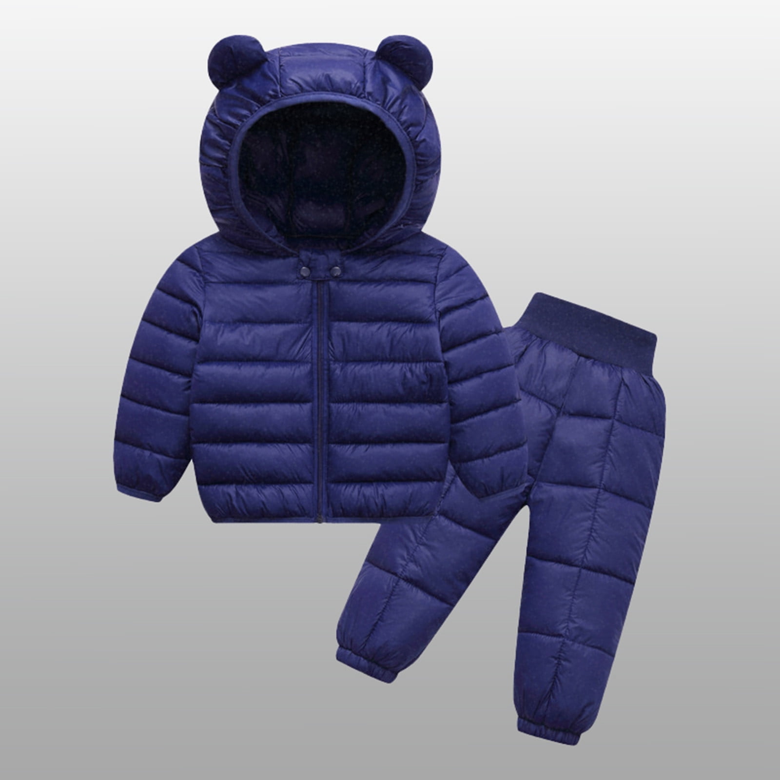 RMGVDSD Baby Boys Girls Two Piece Snowsuit Toddler Infant Winter Coats And Matching Pants Suit Lightweight Hooded Puffer Jacket Clothing Set Outerwear Navy 12-18 Months