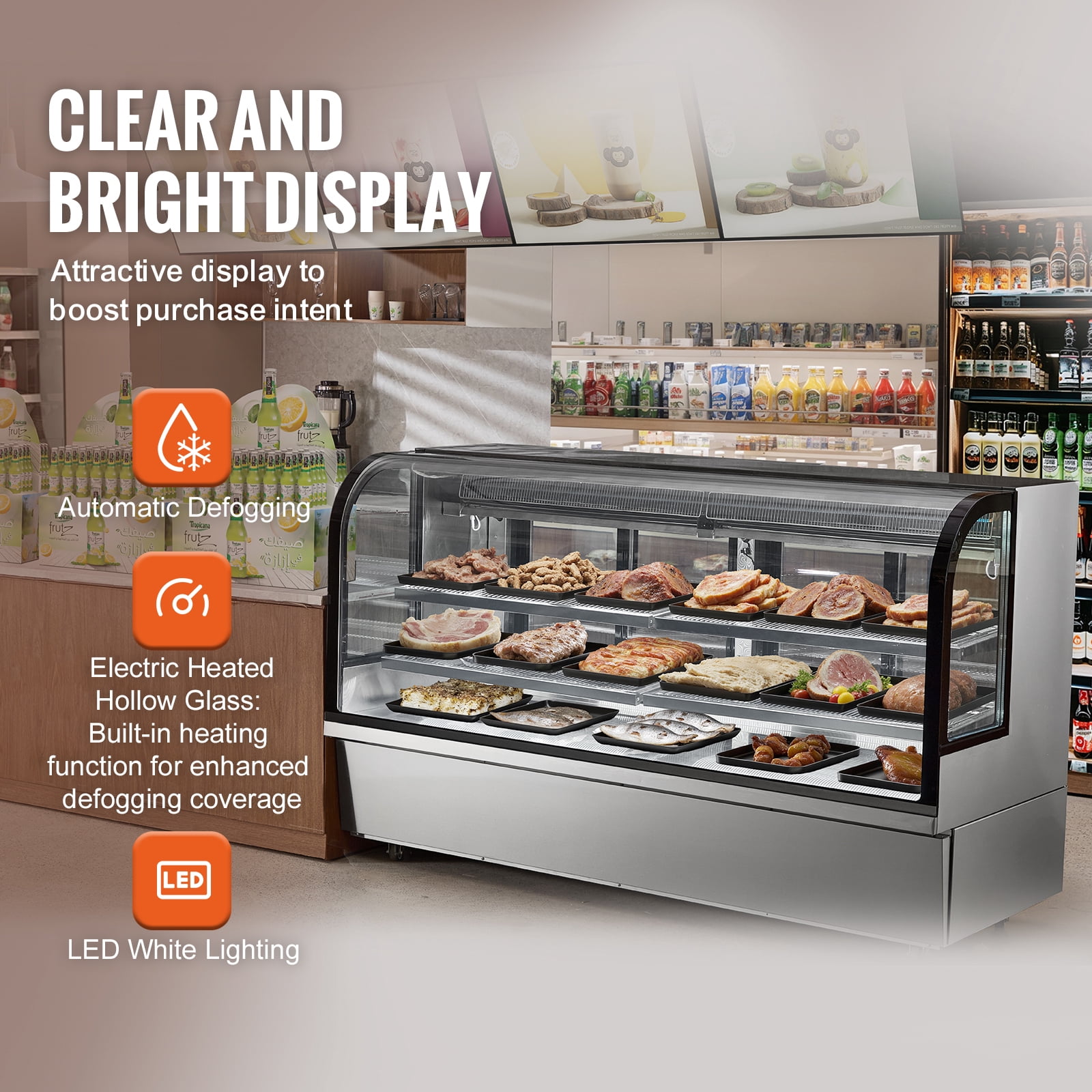 KFFKFF Refrigerated Display Case Display Refrigerator  32 Cu.Ft./901L 4-Level Business Display Cooler with LED Illumination Commercial Refrigerator Pastry Display Case