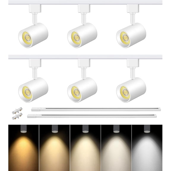 VANoopee 5-Color 6-Light LED Track Lighting Kit with 6.6FT H Type Track Lighting Rail, LED Track Light Heads Dimmable Modern Kitchen Track Lighting Fixtures Ceiling Spotlight, CRI90+ 10W 800lm White