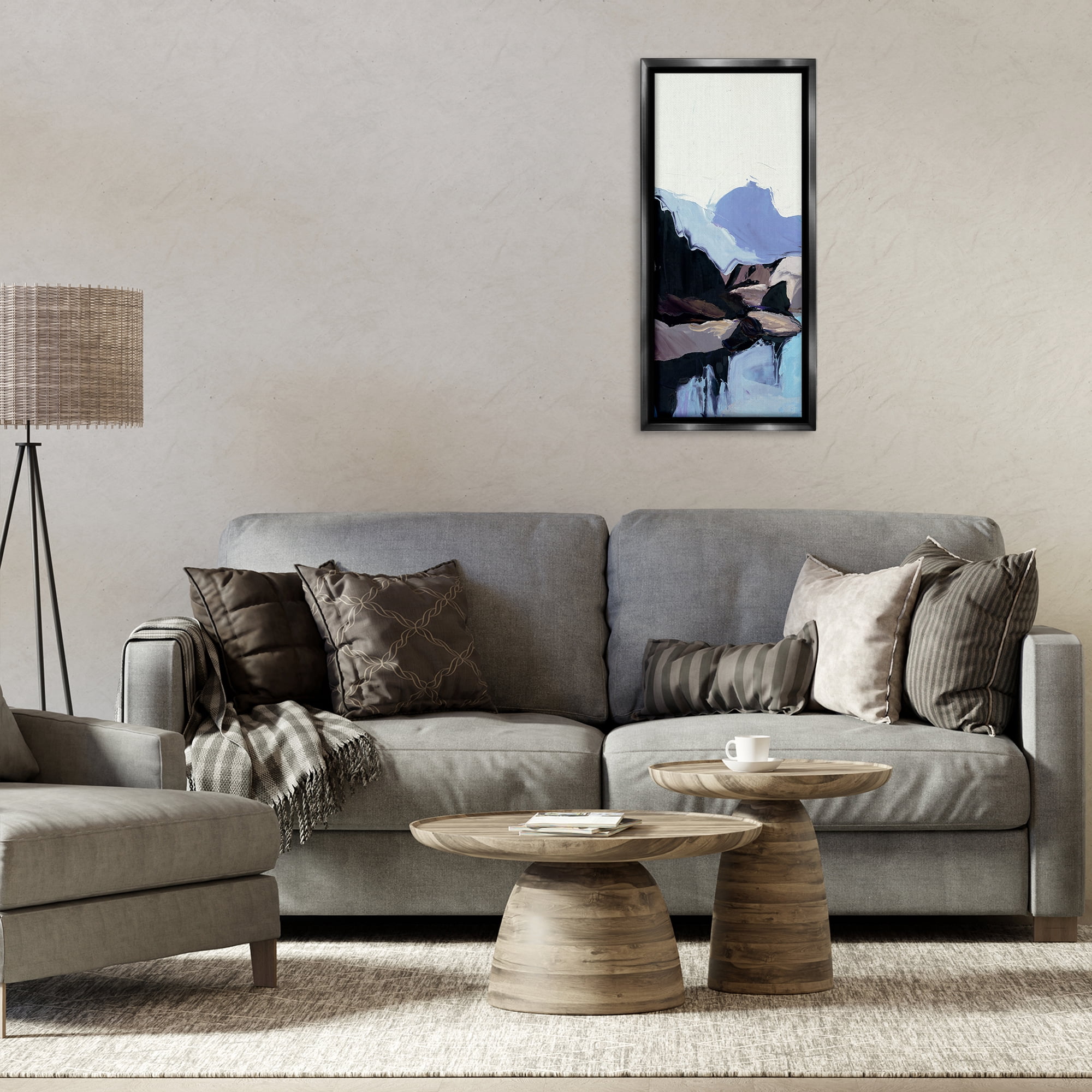 Stupell Industries Flowing Abstract Mountains Landscape & Nature Painting Black Floater Framed Canvas Art Print Wall Art, 14 x 31