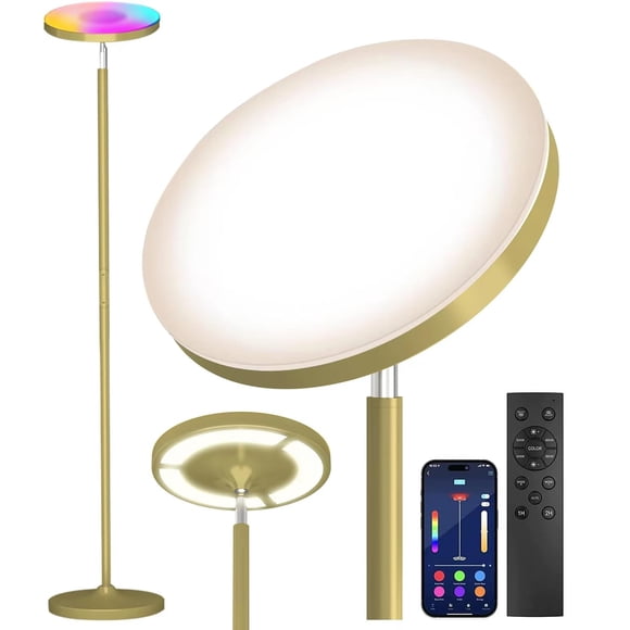 Keepsmile Gold Double Side Lighting LED Floor Lamp with Remote Smart App 36W 2600LM Bright Tall Standing RGB Floor Lamp Angle Mul