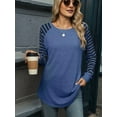 thumbnail image 4 of Women'S Stripe Tunic Tops Casual Long Sleeve Shirts Round Neck Pullover Blue S, 4 of 7
