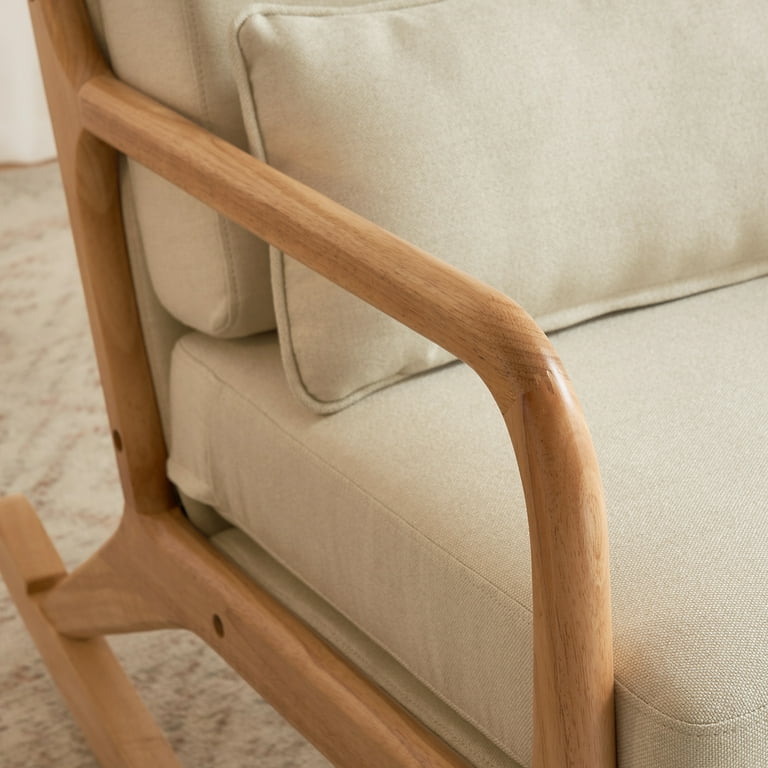 【ku✳︎】 Ktaxon Mid Century Rocking Nursery Chair Solid Wood Frame