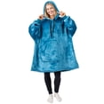 thumbnail image 2 of PAVILIA Blanket Hoodie for Women Teal, Sherpa Wearable Blanket Men, Cozy Oversized Sweatshirt Blanket, Warm Fleece Hooded Blanket Sweater with Sleeves and Giant Pocket, Teal Blue, 2 of 9