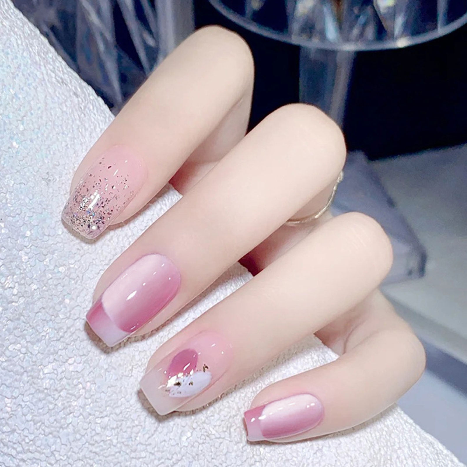 Purple Gradient French Fake Nails Short Press on Elegant Fingernail