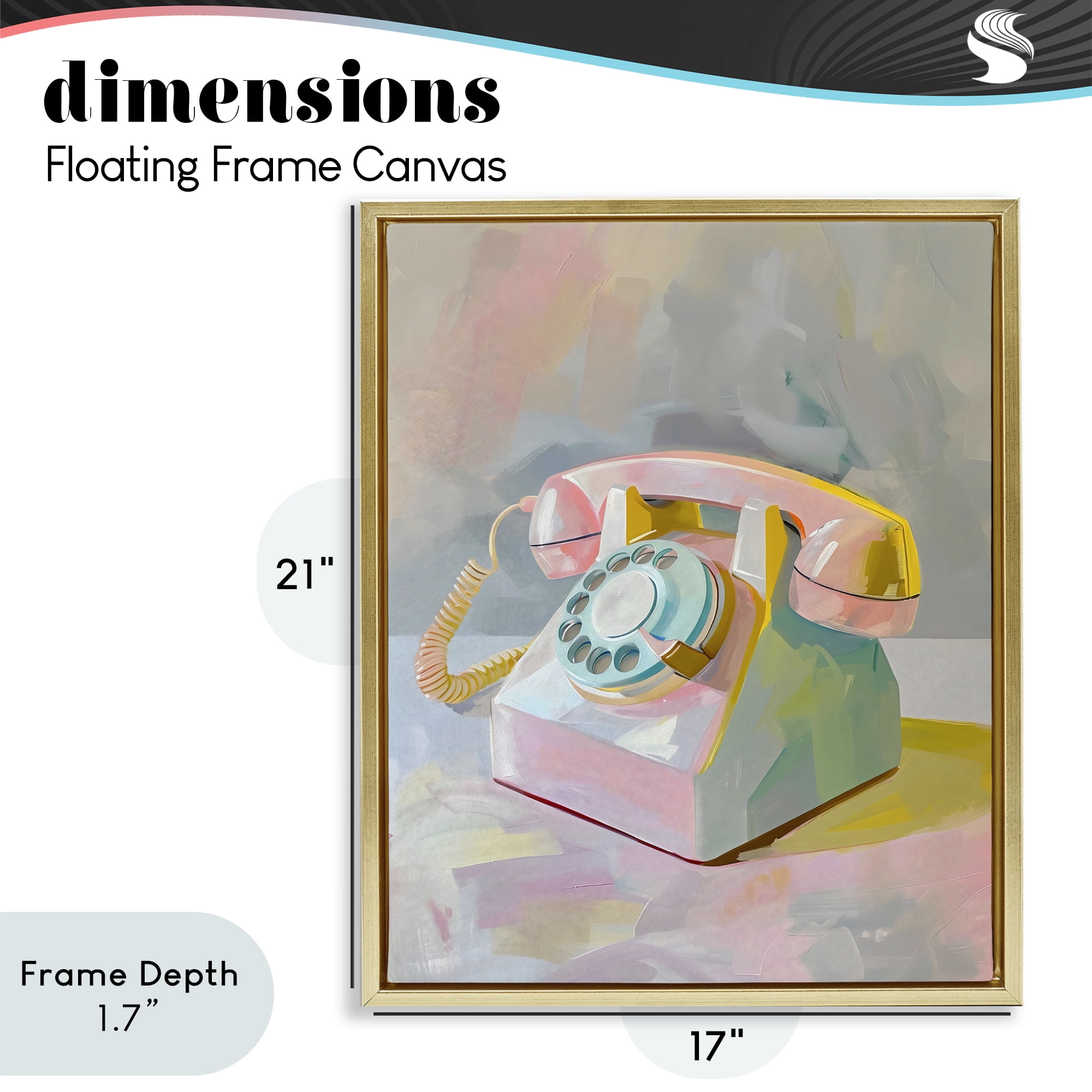 Stupell Industries Retro Telephone in Pastels Gold Framed Floater Canvas Wall Art, design by The Prints Vibe