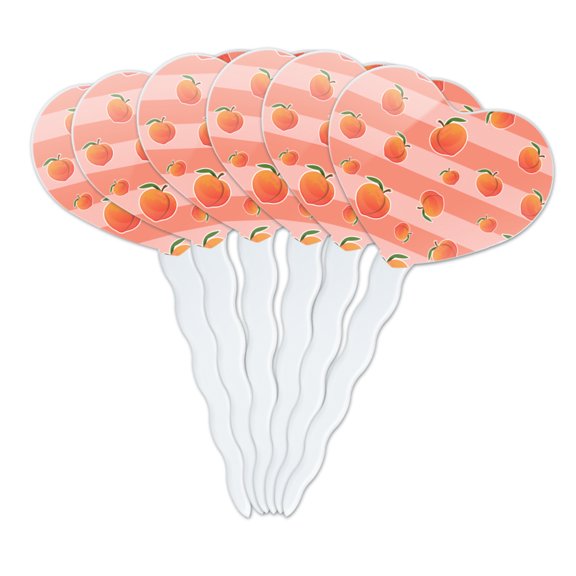 Cute Peaches and Stripes Pattern Heart Love Cupcake Picks Toppers Decoration Set of 6